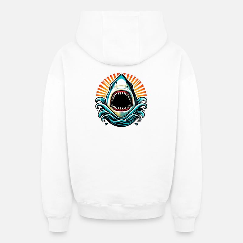 Requin - Sweat à capuche unisexe zippé oversize épais SPREAD - blanc