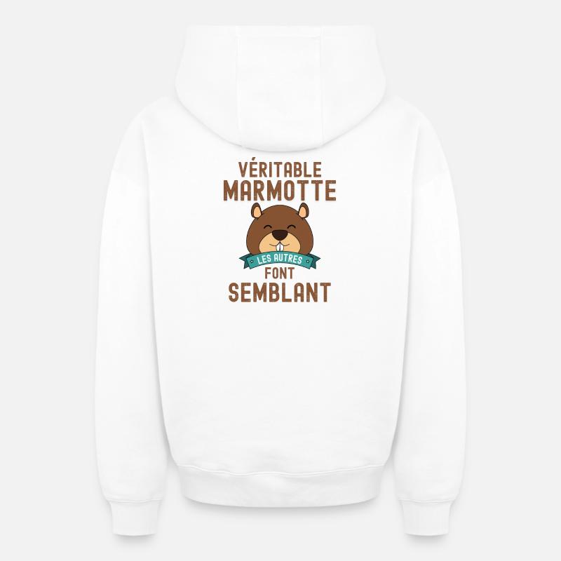 Marmotte forêt randonnée - Sweat à capuche unisexe zippé oversize épais SPREAD - blanc