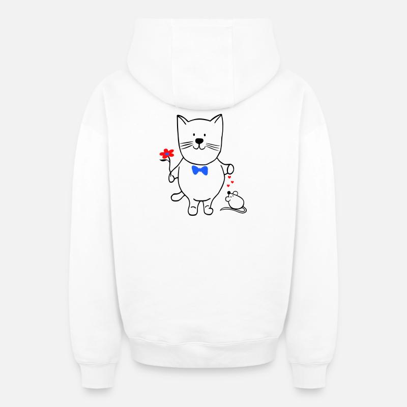 Chat et souris - Sweat à capuche unisexe zippé oversize épais SPREAD - blanc
