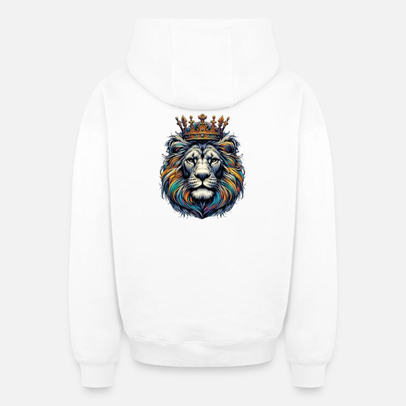 Lion - Sweat à capuche unisexe zippé oversize épais SPREAD - blanc