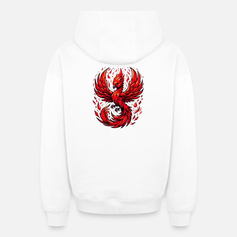 Phénix rouge - Sweat à capuche unisexe zippé oversize épais SPREAD - blanc