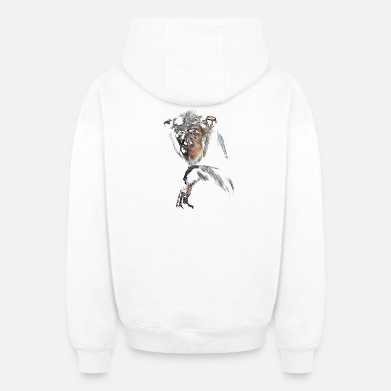 Chimpanzé - Sweat à capuche unisexe zippé oversize épais SPREAD - blanc