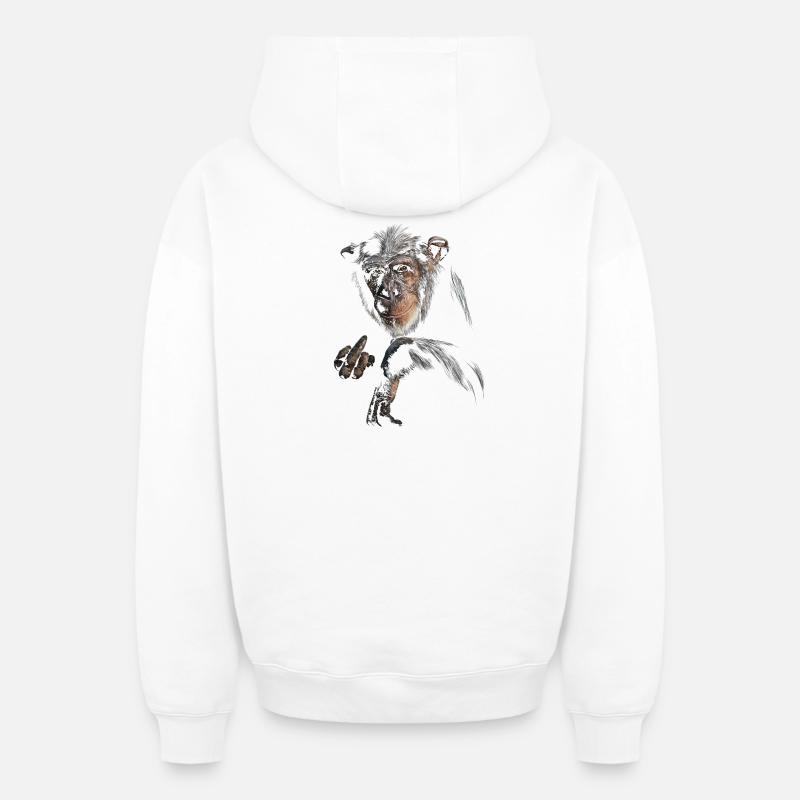 Chimpanzé - Sweat à capuche unisexe zippé oversize épais SPREAD - blanc