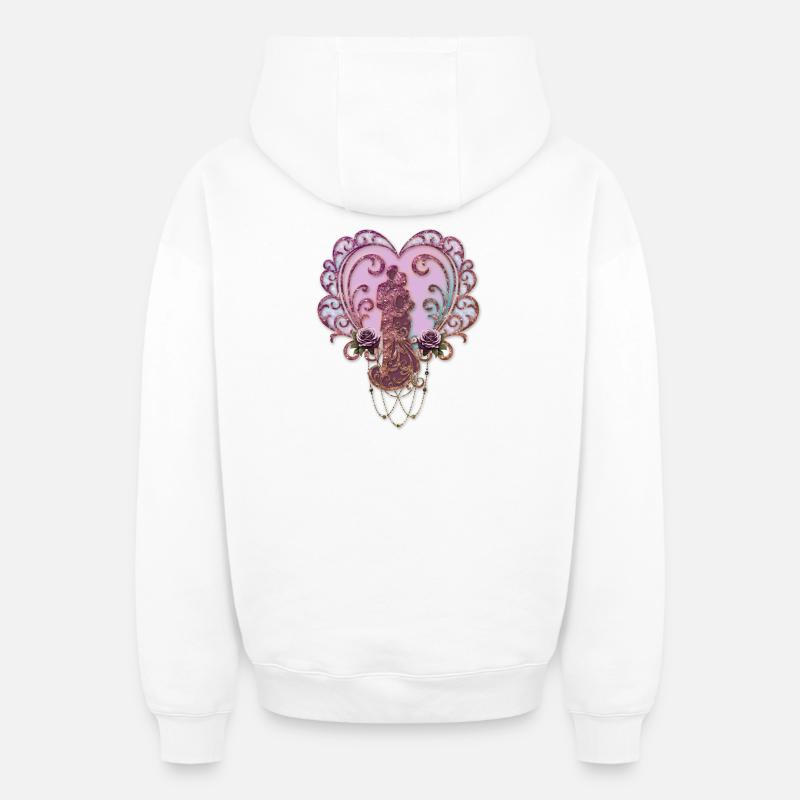 Dans l’étreinte du cœur. - Sweat à capuche unisexe zippé oversize épais SPREAD - blanc