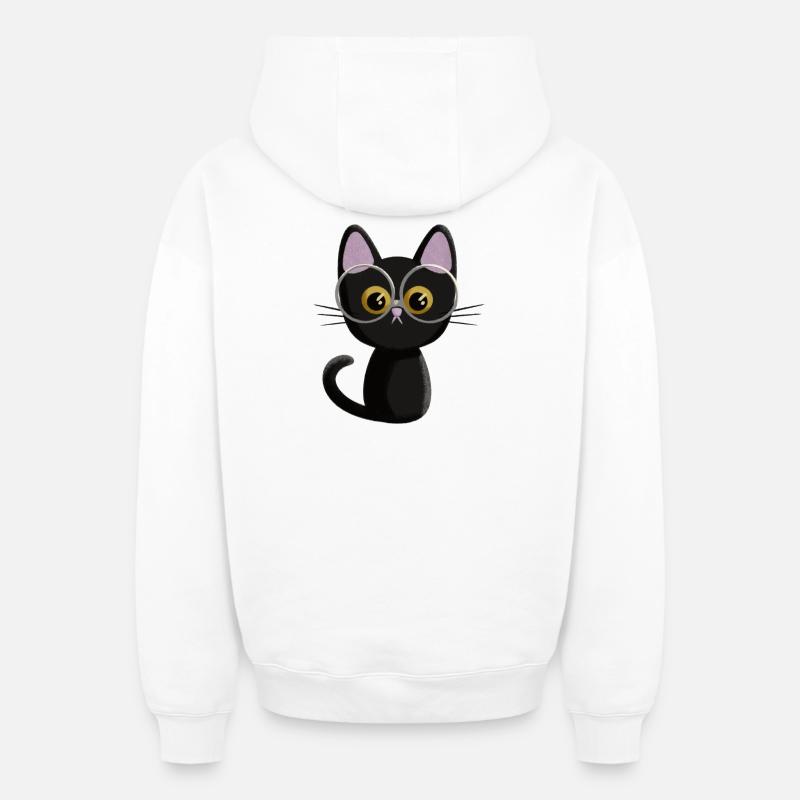 Chat noir - Sweat à capuche unisexe zippé oversize épais SPREAD - blanc