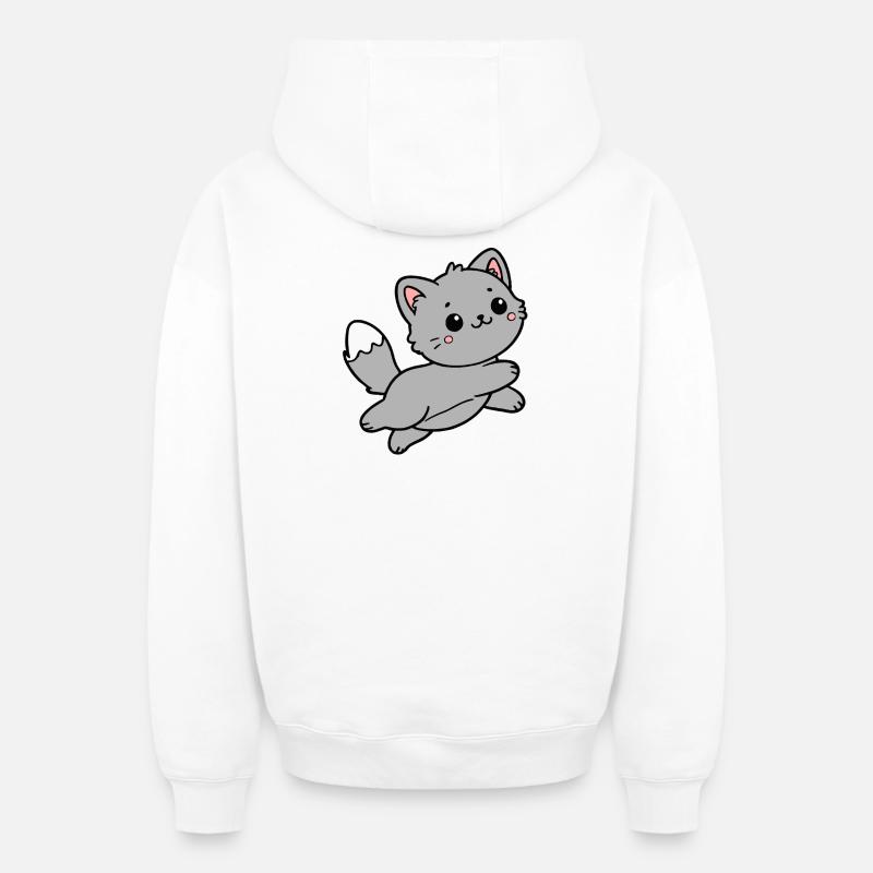 Chat - Sweat à capuche unisexe zippé oversize épais SPREAD - blanc