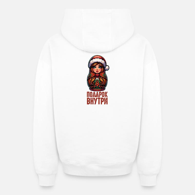 Matriochka russe Noël Russie - Sweat à capuche unisexe zippé oversize épais SPREAD - blanc