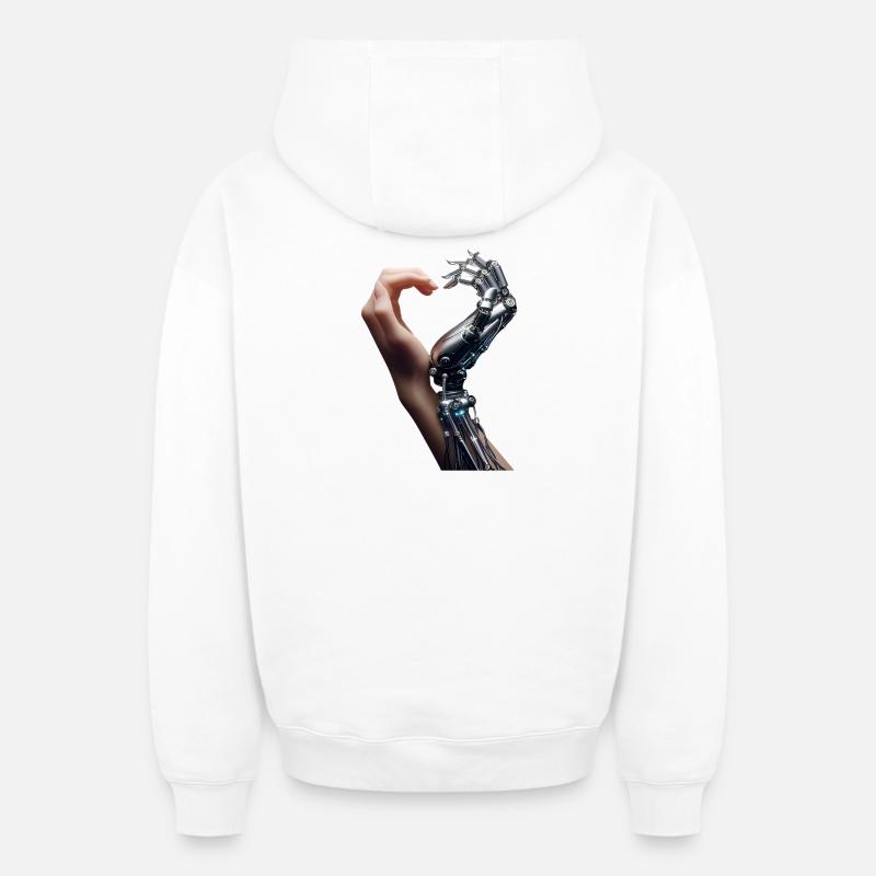Robot humain Amour Mains - Sweat à capuche unisexe zippé oversize épais SPREAD - blanc