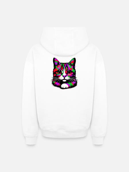 Chat - Sweat à capuche unisexe zippé oversize épais SPREAD - blanc