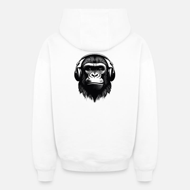 gorille, primate, singe - Sweat à capuche unisexe zippé oversize épais SPREAD - blanc
