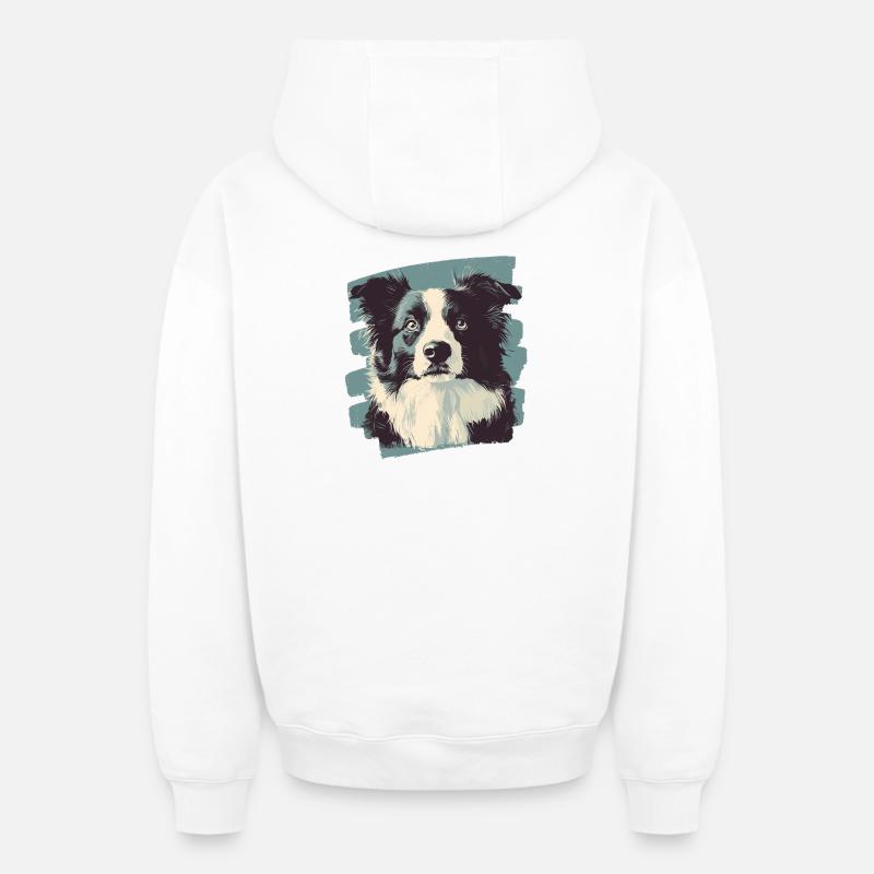 Border Collie - Sweat à capuche unisexe zippé oversize épais SPREAD - blanc