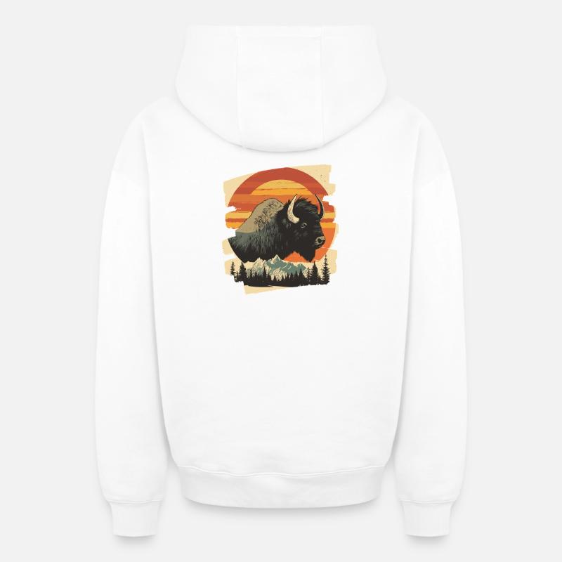 Bison Rétro - Sweat à capuche unisexe zippé oversize épais SPREAD - blanc