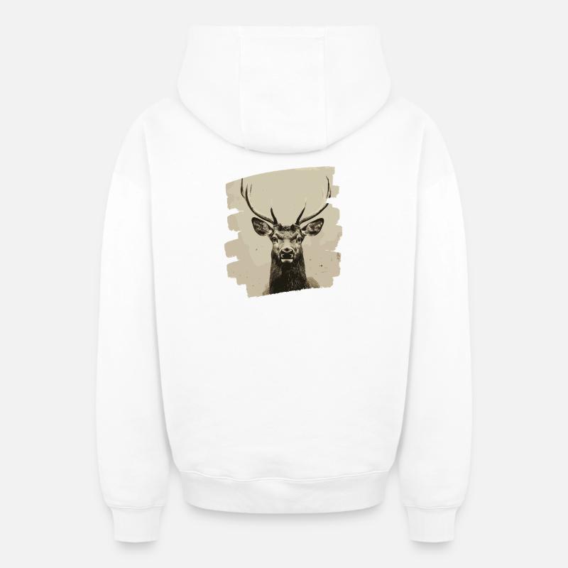 Cerf avec bois - Sweat à capuche unisexe zippé oversize épais SPREAD - blanc
