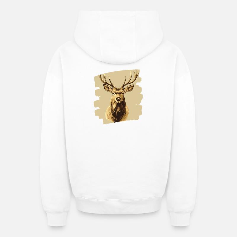Cerf avec bois - Sweat à capuche unisexe zippé oversize épais SPREAD - blanc