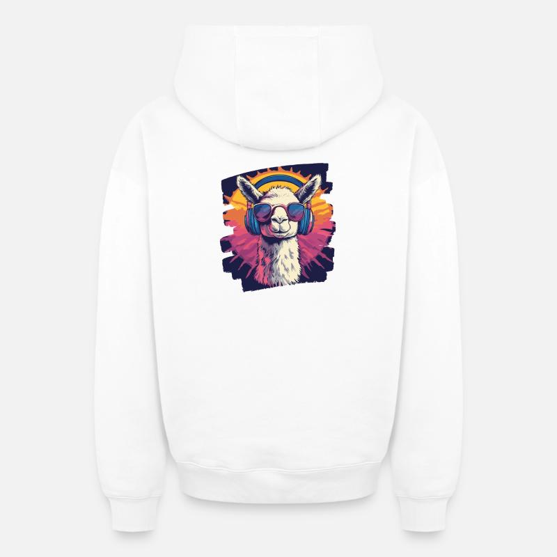 Casque Llama - Sweat à capuche unisexe zippé oversize épais SPREAD - blanc