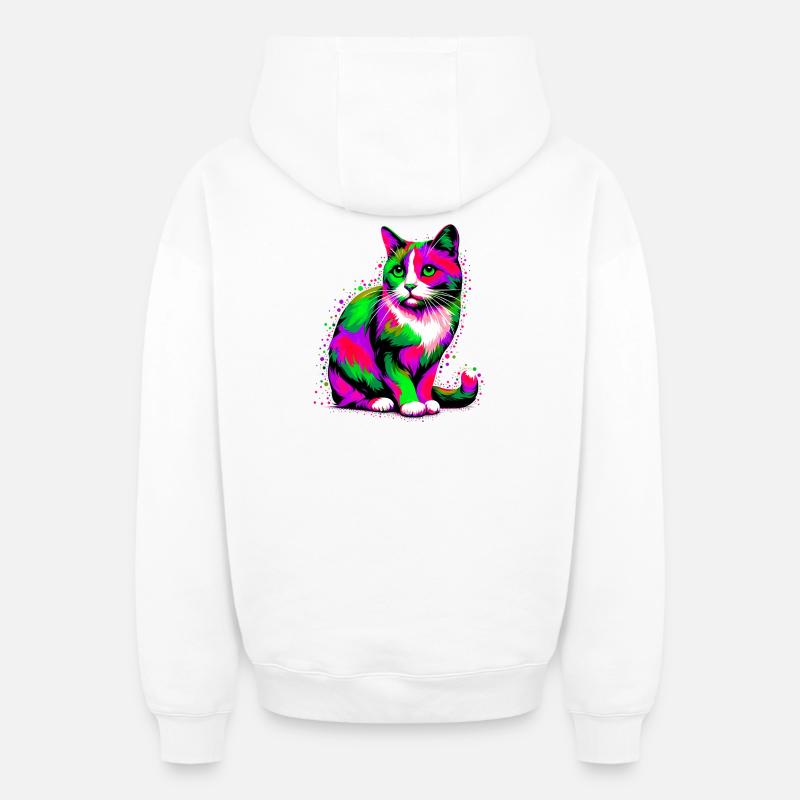 Chat - Sweat à capuche unisexe zippé oversize épais SPREAD - blanc