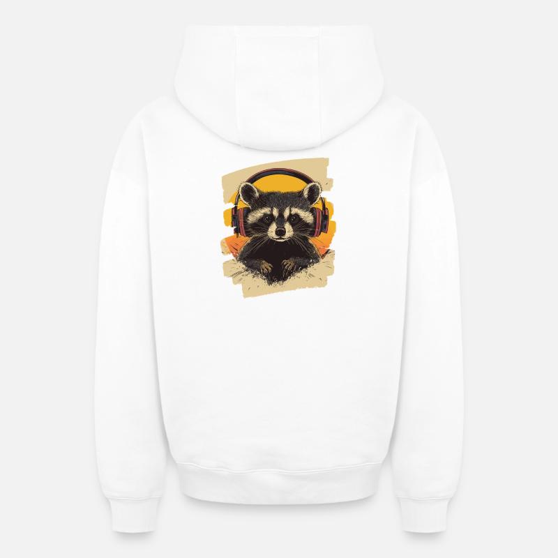 raton laveur - Sweat à capuche unisexe zippé oversize épais SPREAD - blanc