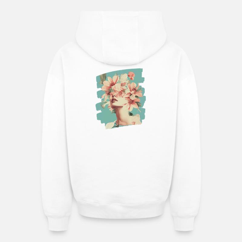 Printemps Printemps Début Fleurs - Sweat à capuche unisexe zippé oversize épais SPREAD - blanc