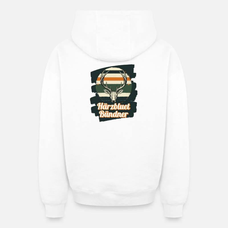 Härzbluetbündner Graubünden Suisse - Sweat à capuche unisexe zippé oversize épais SPREAD - blanc