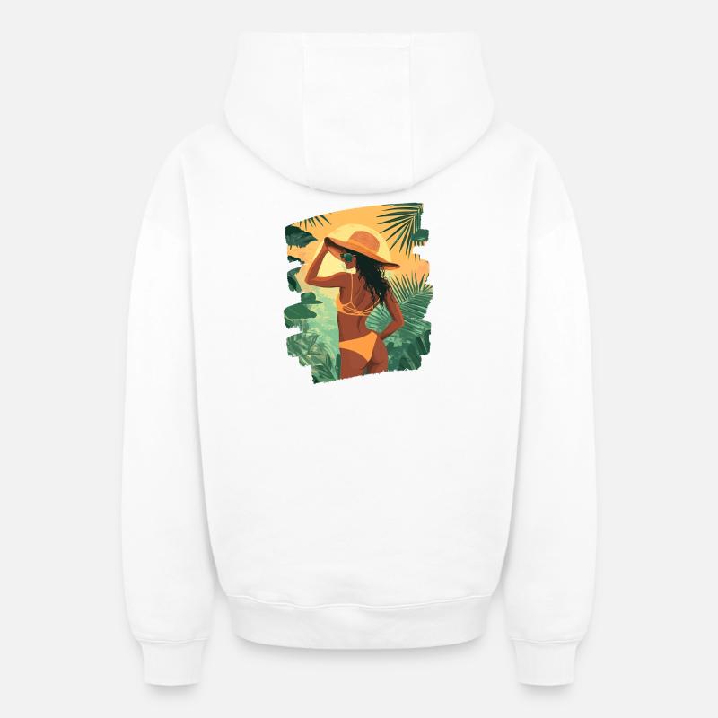 Été - Sweat à capuche unisexe zippé oversize épais SPREAD - blanc