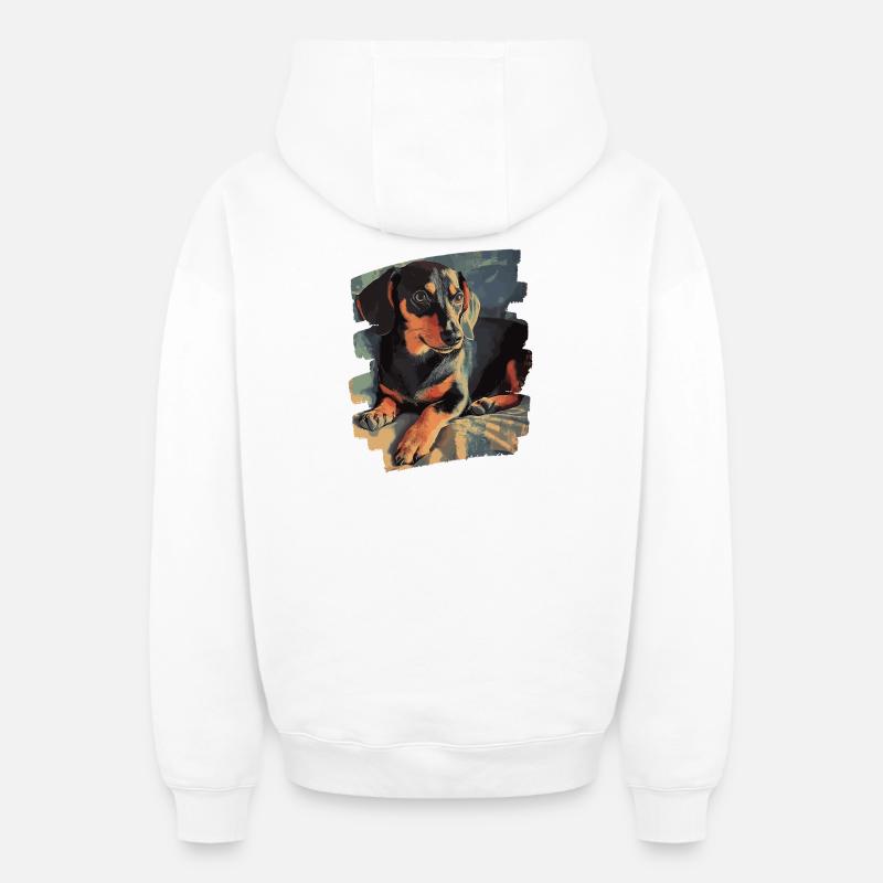 Teckel Dackel - Sweat à capuche unisexe zippé oversize épais SPREAD - blanc
