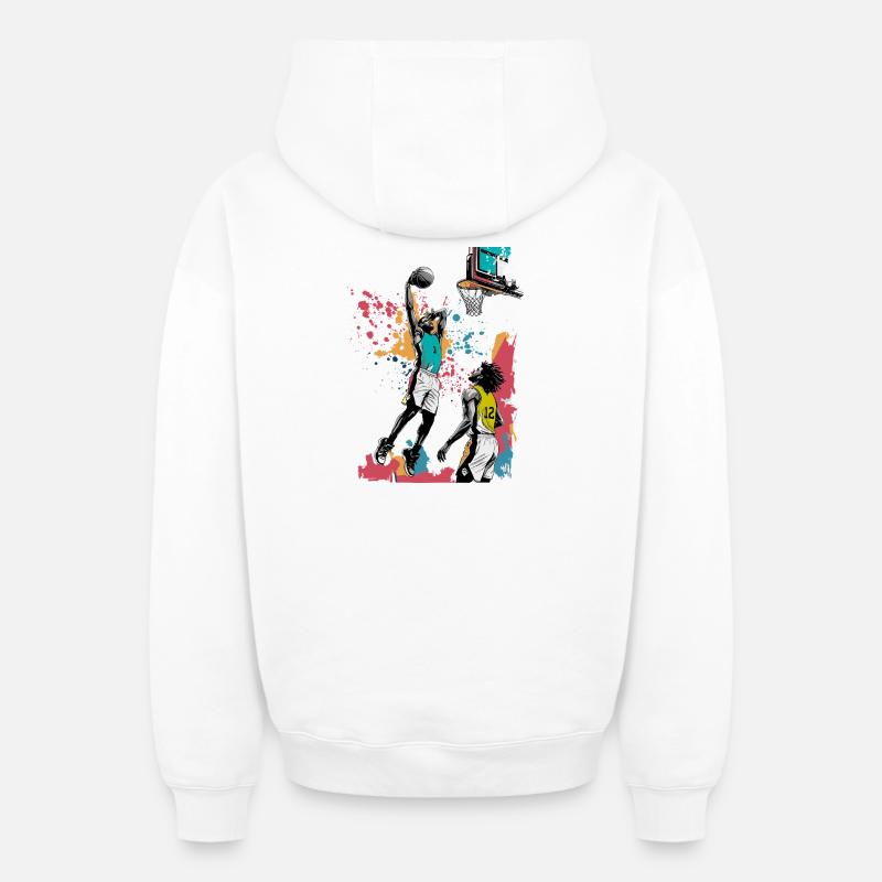 Basket-ball - Sweat à capuche unisexe zippé oversize épais SPREAD - blanc