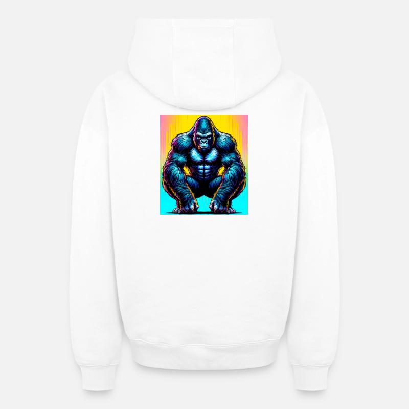 gorille - Sweat à capuche unisexe zippé oversize épais SPREAD - blanc