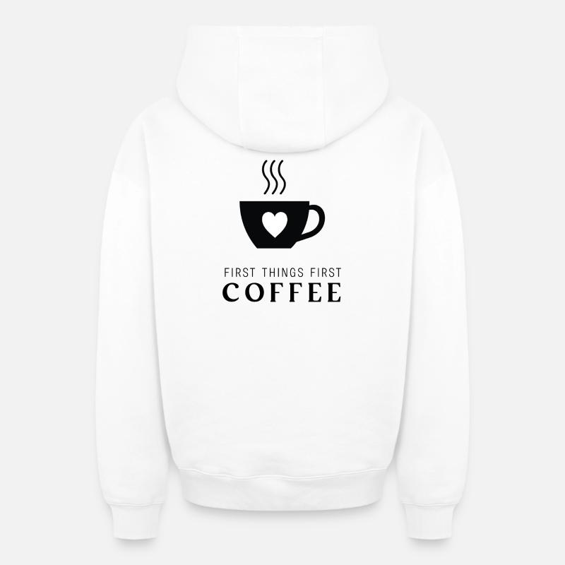Café - Sweat à capuche unisexe zippé oversize épais SPREAD - blanc