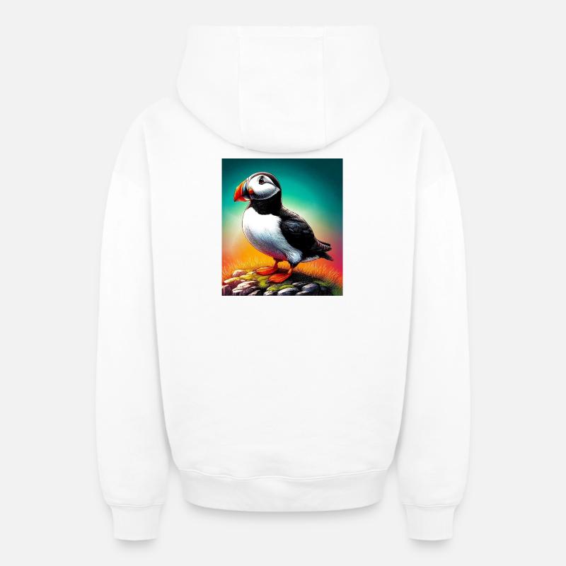 macareux - Sweat à capuche unisexe zippé oversize épais SPREAD - blanc