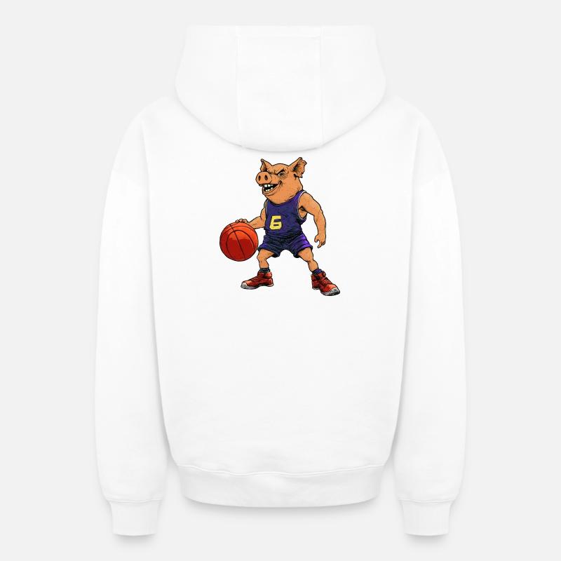 Cochon basketteur basketteur - Sweat à capuche unisexe zippé oversize épais SPREAD - blanc