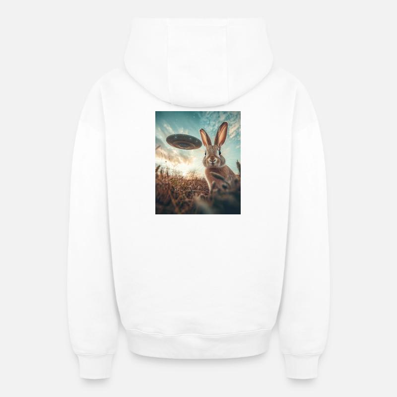 Selfie de lapin avec OVNI - Sweat à capuche unisexe zippé oversize épais SPREAD - blanc