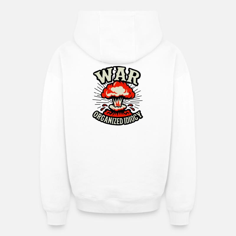 WAR – Idiotie organisée - Sweat à capuche unisexe zippé oversize épais SPREAD - blanc