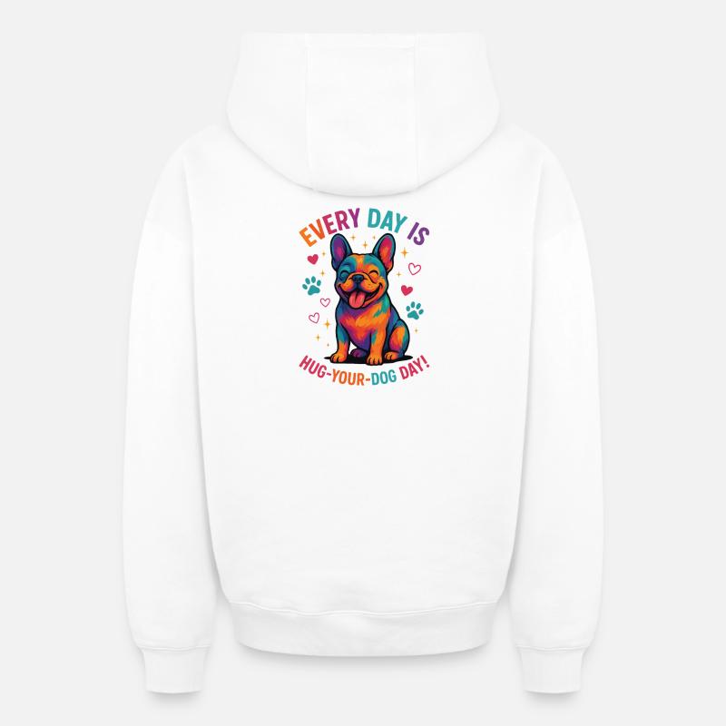 Bouledogue français - Sweat à capuche unisexe zippé oversize épais SPREAD - blanc