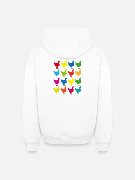 Bunte Hühner Silhouette Grafik - Oversized Heavyweight Unisex Zip Hoodie - Weiß