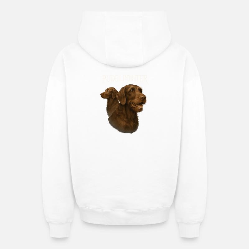 Caniche Pointer - Sweat à capuche unisexe zippé oversize épais SPREAD - blanc