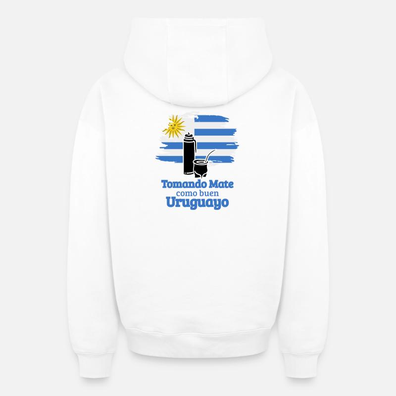 Style uruguayen avec maté - Sweat à capuche unisexe zippé oversize épais SPREAD - blanc