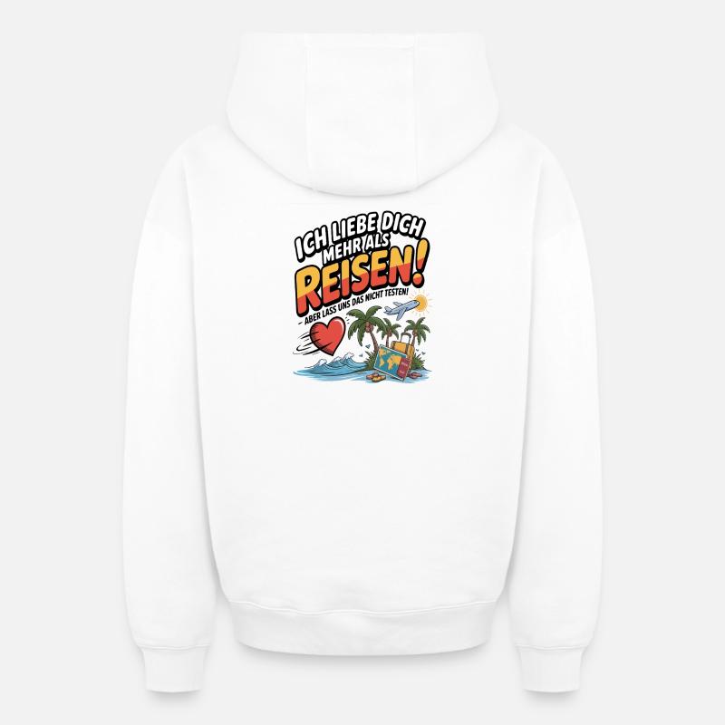 Je t’aime plus que voyager - Sweat à capuche unisexe zippé oversize épais SPREAD - blanc