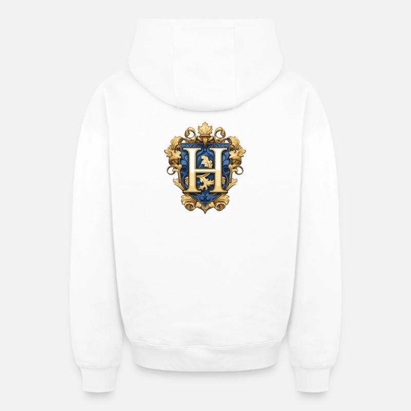 H Lettre Nom Couronne - Sweat à capuche unisexe zippé oversize épais SPREAD - blanc