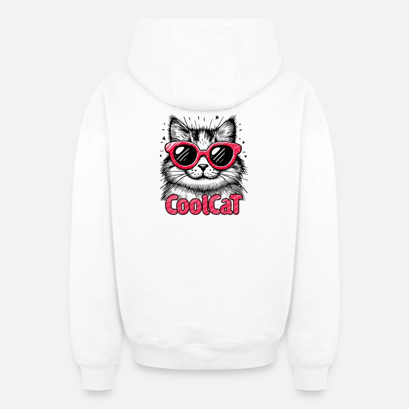 Chat cool 1 - Sweat à capuche unisexe zippé oversize épais SPREAD - blanc