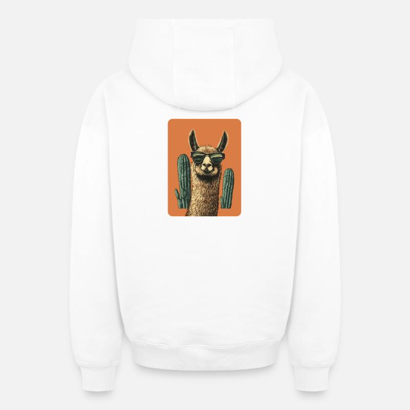 lama - Sweat à capuche unisexe zippé oversize épais SPREAD - blanc