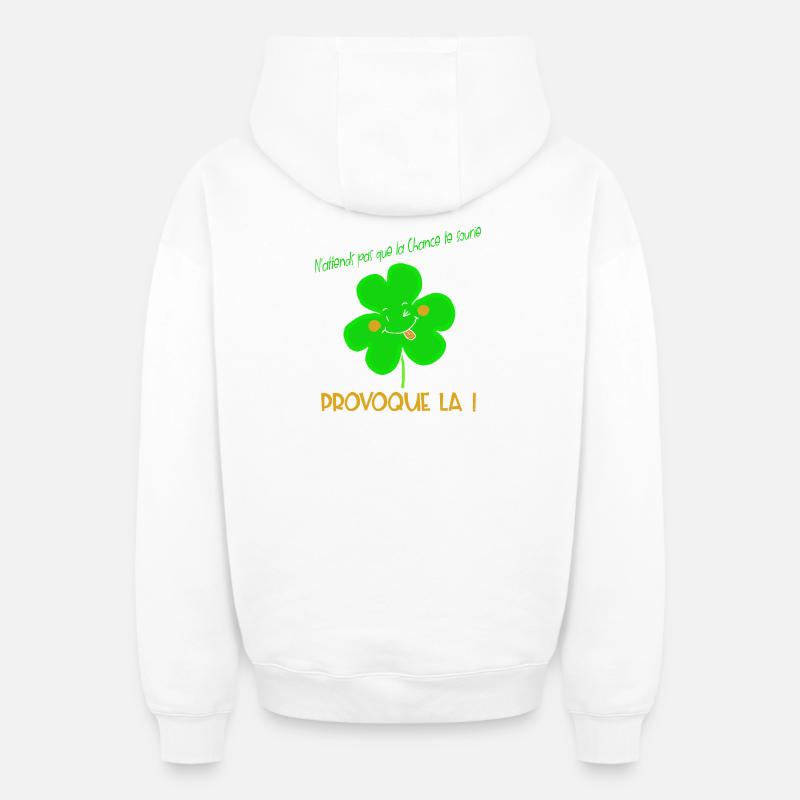Trèfle Provoque la Chance Joyeuse - Sweat à capuche unisexe zippé oversize épais SPREAD - blanc