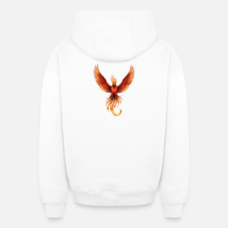 Feu Phoenix Flame Flight - Sweat à capuche unisexe zippé oversize épais SPREAD - blanc