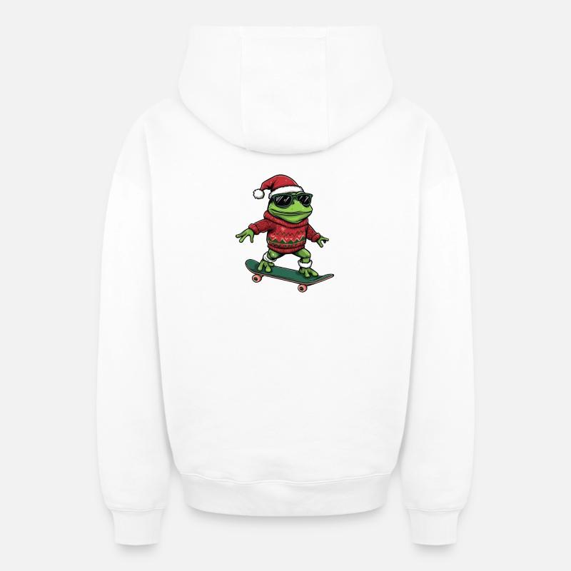 Grenouille Noël Drôle - Sweat à capuche unisexe zippé oversize épais SPREAD - blanc