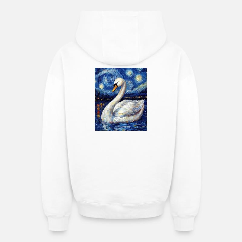 Schwan Vogel Van Gogh Style - Oversized Heavyweight Unisex Zip Hoodie - Weiß