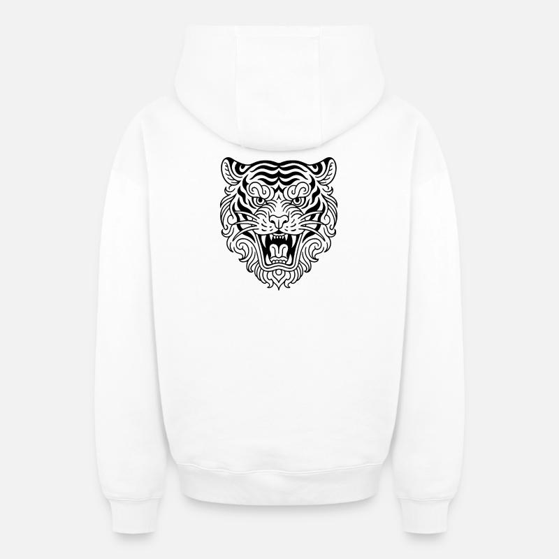 Tiger Head - Sweat à capuche unisexe zippé oversize épais SPREAD - blanc