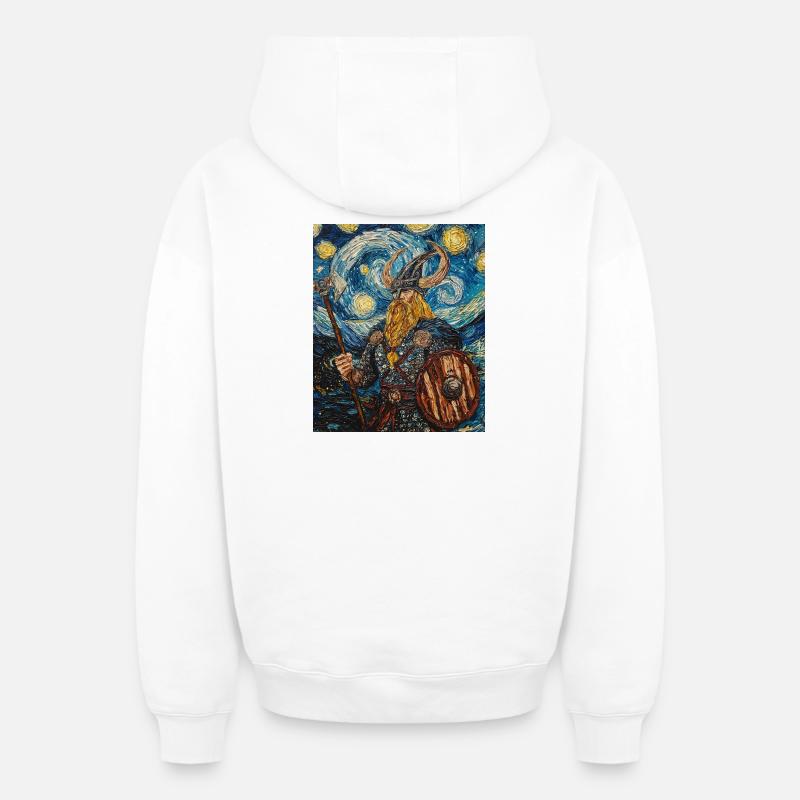 Viking Van Gogh Style - Sweat à capuche unisexe zippé oversize épais SPREAD - blanc