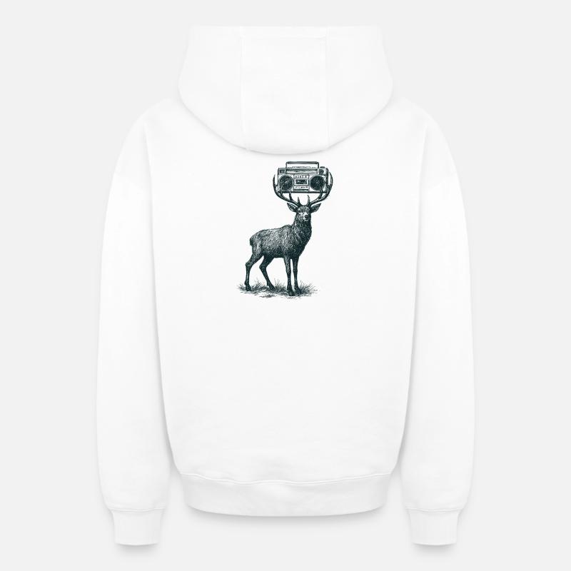 Cerf avec Boombox - Sweat à capuche unisexe zippé oversize épais SPREAD - blanc