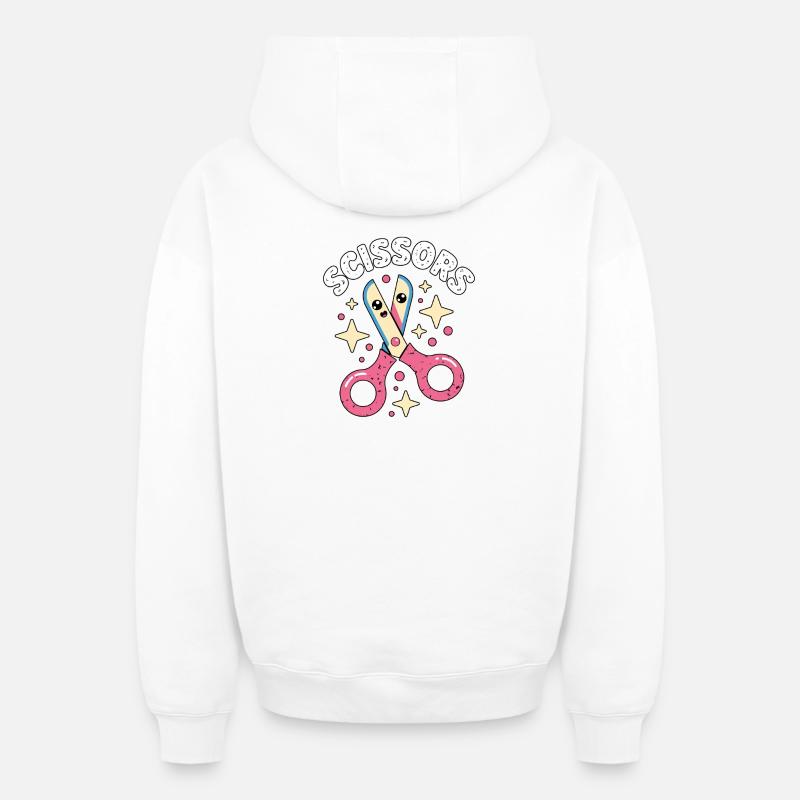 Ciseaux Pierre Papier Kawaii Ciseaux - Sweat à capuche unisexe zippé oversize épais SPREAD - blanc