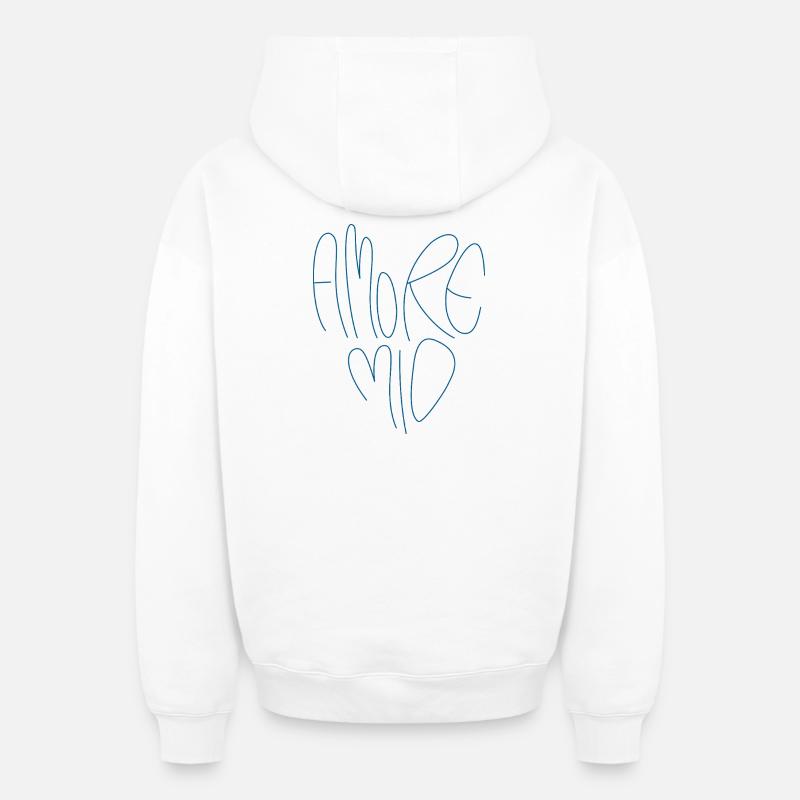 Lettrage Amore Mio - Sweat à capuche unisexe zippé oversize épais SPREAD - blanc