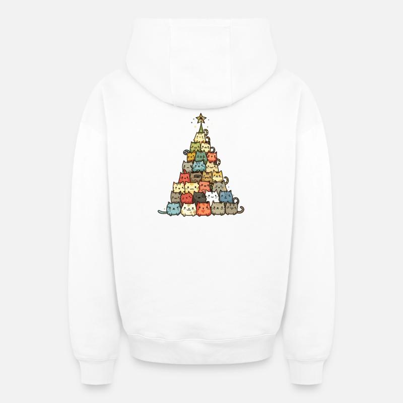 Chat Arbre de Noël - Sweat à capuche unisexe zippé oversize épais SPREAD - blanc